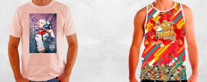 Camiseta e regata com estampas coloridas personalizadas